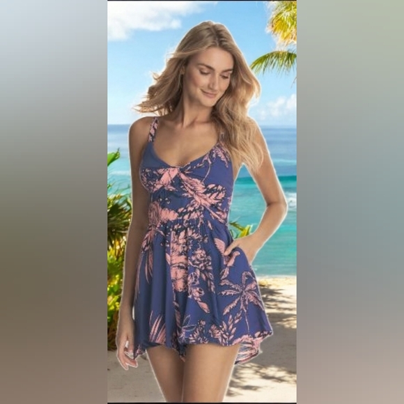 NWT Rare Maaji Blue & Pink Floral Romper - Picture 1 of 9